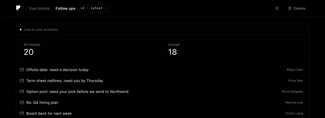 A saved UI open on the web with its version picker