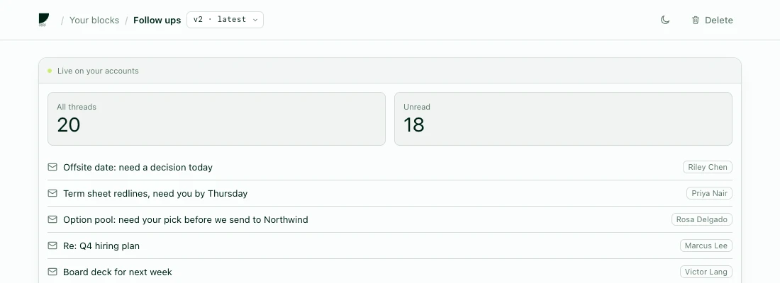 A saved UI open on the web with its version picker